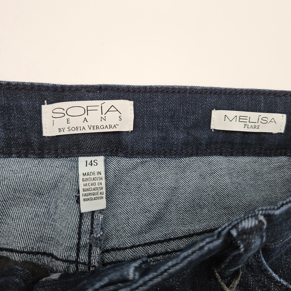 Sofia Jeans Sofia Vergara Melisa High Rise Flare Dark Wash Denim 14 Short NEW - Picture 5 of 11